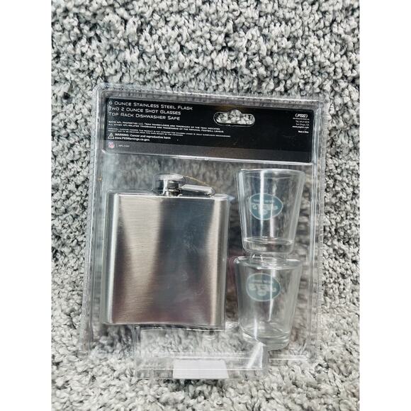 NFL Stainless Steel Flask and 2 Pack 2oz Shot Glasses Set New York Jets New - Picture 2 of 10